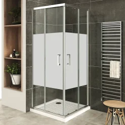 Cabine De Douche H180 90x100cm - Verre Centre-opaque Portes Coulissantes Lana+ (sans Receveur) - Saniverre