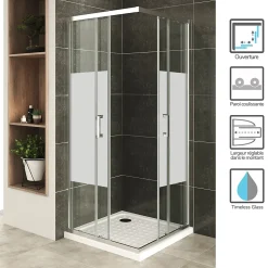 Cabine De Douche H180 90x100cm - Verre Centre-opaque Portes Coulissantes Lana+ (sans Receveur) - Saniverre