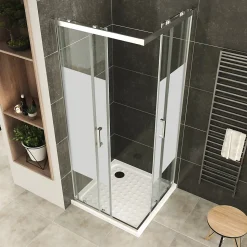Cabine De Douche H180 90x100cm - Verre Centre-opaque Portes Coulissantes Lana+ (sans Receveur) - Saniverre