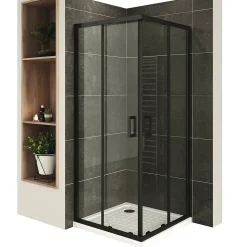 Cabine De Douche H180 80x100cm - Verre Transparent Portes Coulissantes Lanablack+ (sans Receveur) - Saniverre