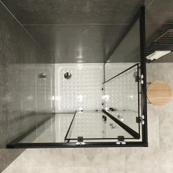 Cabine De Douche H180 80x100cm - Verre Transparent Portes Coulissantes Lanablack+ (sans Receveur) - Saniverre