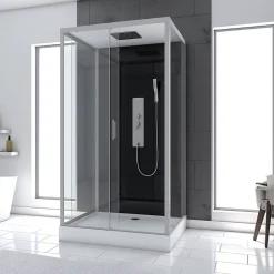 Cabine de douche Hydromassante 110x80x215 cm - Fond Noir et Profilés Gris - BLACK STYLE