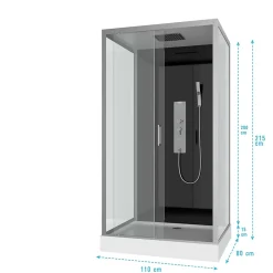 Cabine de douche Hydromassante 110x80x215 cm - Fond Noir et Profilés Gris - BLACK STYLE