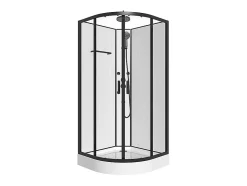 Cabine de douche hydromassante en fibre de bambou - Noir mat - L80 x l80 x H225 cm - ZALIFA