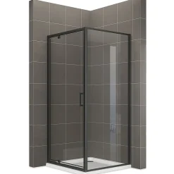 Cabine de douche IBEABLACK H.190 cm porte pivotante verre transparent 90 x 90 cm - Saniverre