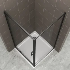 Cabine de douche IBEABLACK H.190 cm porte pivotante verre transparent 80 x 80 cm - Saniverre