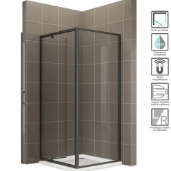 Cabine de douche IBEABLACK H.190 cm porte pivotante verre transparent 70 x 80 cm (porte 70) - Saniverre