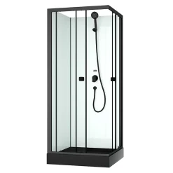 Cabine de douche intégrale carrée noir, L.80 x l.80 x H.200 cm, portes coulissantes, Julie Galedo
