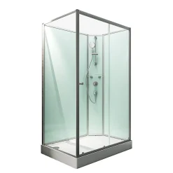 Cabine de douche intégrale rectangulaire, L.160 x l.90 x H.204 cm, porte coulissante ouverture droite, profilé alu-argenté, Schulte Ibiza
