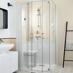 Cabine de douche Kinedo Kinemagic Design 120x80 habillage toute hauteur 1 porte pivotante verre transparent avec mitigeur