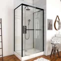 Cabine de douche l.80 x L.110 x H.230 cm – porte pivotante, style industriel noir & blanc avec profilés noirs, Galedo City