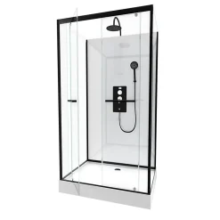 Cabine de douche l.80 x L.110 x H.230 cm – porte pivotante, style industriel noir & blanc avec profilés noirs, Galedo City