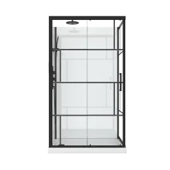 Cabine de douche l.80 x L.110 x H.210 cm – mitigeur mécanique, blanc et noir effet verrière, Galedo Graphic