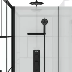 Cabine de douche l.80 x L.110 x H.210 cm – mitigeur mécanique, blanc et noir effet verrière, Galedo Graphic