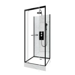 Cabine de douche l.80 x L.80 x H.230 cm – fond effet métro, douchette anticalcaire, style noir & blanc, Galedo Metro