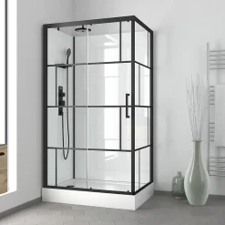 Cabine de douche l.80 x L.110 x H.215 cm – sérigraphie graphic, design noir & blanc effet verrière, Galedo Graphic