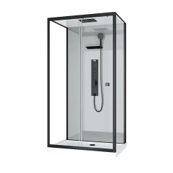 Cabine de douche L.110 x l.80 x H.207,5 cm – hydromassante multijets, receveur bas, bouton push, Galedo Trendy Grey