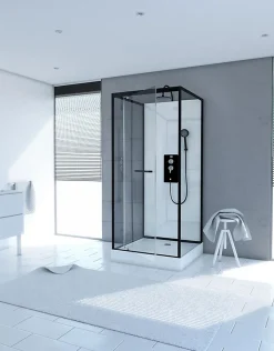 Cabine de douche l.70 x L.70 x H.230 cm – porte pivotante, style industriel noir & blanc, Galedo City