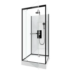 Cabine de douche l.70 x L.70 x H.230 cm – porte pivotante, style industriel noir & blanc, Galedo City