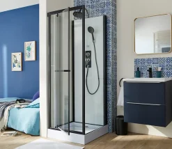 Cabine de douche l.70 x L.70 x H.230 cm – porte pivotante, style industriel noir & blanc, Galedo City