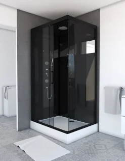 Cabine de douche l.80 x L.110 x H.215 cm – design noir, hydromassante, miroir intégré, porte coulissante, Galedo Mirror 2