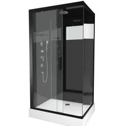 Cabine de douche l.80 x L.110 x H.215 cm – design noir, hydromassante, miroir intégré, porte coulissante, Galedo Mirror 2