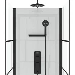 Cabine de douche l.80 x L.80 x H.213 cm – sérigraphie graphic, porte pivotante, design noir & blanc effet verrière, Galedo Graphic