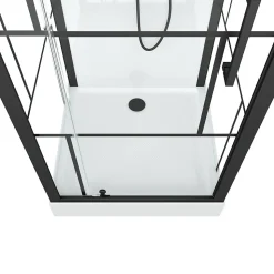 Cabine de douche l.80 x L.80 x H.213 cm – sérigraphie graphic, porte pivotante, design noir & blanc effet verrière, Galedo Graphic