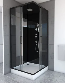 Cabine de douche l.90 x L.90 x H.230 cm – design noir, hydromassante, miroir intégré, portes coulissantes, Galedo Mirror 2 Square