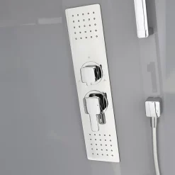 Cabine de douche l.90 x L.90 x H.220 cm – hydromassante, fond gris profilés chromés, traitement anticalcaire, GoodHome Beloya