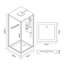 Cabine de douche l.90 x L.90 x H.220 cm – hydromassante, fond gris profilés chromés, traitement anticalcaire, GoodHome Beloya