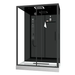 Cabine de douche l.85 x L.140 x H.218 cm – XXL, hydromassante connectée, Bluetooth, noir & blanc, Galedo Aura