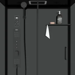 Cabine de douche l.85 x L.140 x H.218 cm – XXL, hydromassante connectée, Bluetooth, noir & blanc, Galedo Aura