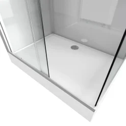 Cabine de douche l.80 x L.110 x H.215 cm – structure gris métal, sérigraphie 3 bandes, porte coulissante, Galedo River 2