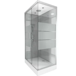 Cabine de douche l.80 x L.110 x H.215 cm – structure gris métal, sérigraphie 3 bandes, porte coulissante, Galedo River 2