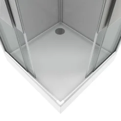 Cabine de douche l.90 x L.90 x H.215 cm – structure effet chrome, fond gris, sérigraphie 3 bandes, Galedo River 2 Square