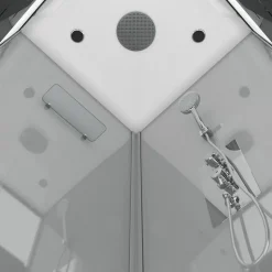 Cabine de douche l.90 x L.90 x H.215 cm – structure effet chrome, fond gris, sérigraphie 3 bandes, Galedo River 2 Square