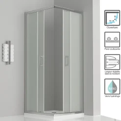 Cabine de douche LANA portes coulissantes H.180 cm verre 6 mm opaque 80 x 100 cm - Saniverre