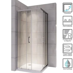 Cabine de douche LANA portes coulissantes H.190 cm verre 6 mm transparent 80 x 80 cm - Saniverre
