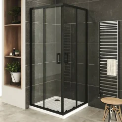 Cabine de douche LANABLACK H.185 cm portes coulissantes verre 6 mm transparent 80 x 100 cm + receveur - Saniverre