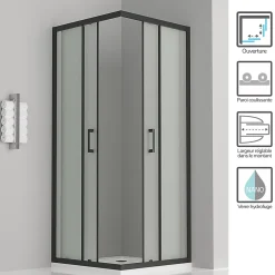 Cabine de douche LANABLACK H.180 cm portes coulissantes verre 6 mm opaque 70 x 70 cm - Saniverre