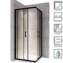Cabine de douche LANABLACK H.185 cm portes coulissantes verre 6 mm transparent 75 x 75 cm - Saniverre