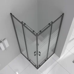 Cabine de douche LANABLACK H.180 cm portes coulissantes verre 6 mm semi-opaque 80 x 80 cm - Saniverre