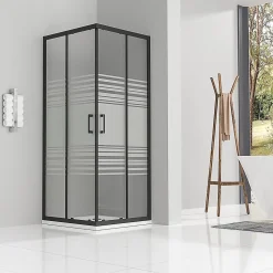 Cabine de douche LANABLACK H.180 cm portes coulissantes verre 6 mm semi-opaque 80 x 80 cm - Saniverre