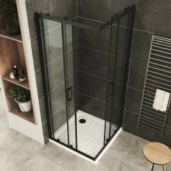 Cabine de douche LANABLACK H.180 cm portes coulissantes verre 6 mm transparent 80 x 80 cm - Saniverre