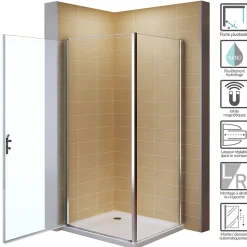 Cabine de douche NIKY H.195 cm porte pivotante verre 8 mm transparent 90 x 90 cm - Saniverre