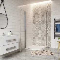 Cabine de Douche Quart de Cercle 90x90x195 cm -Portes Pivotantes 180 degrés-Verre Sécurisé 6 mm