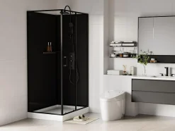 Cabine de douche rectangulaire - Installation réversible - Noir - L110 x l80 x H225 cm - ZODANI