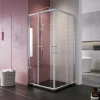 Cabine de Douche SIRHONA 76x76x185cm Double Porte Coulissante + Entrée d'angle + Verre trempé 6 mm + Argent Brillant