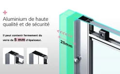 Cabine de Douche SIRHONA 76x76x185cm Double Porte Coulissante + Entrée d'angle + Verre trempé 6 mm + Argent Brillant